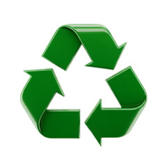 Glossy green arrows form recycling symbol