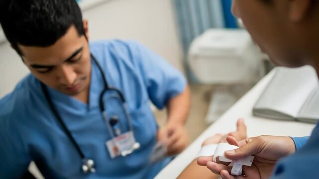 Nurse Scanning Patient Wristband Medical Barcode Scanner