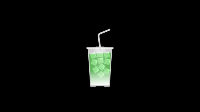 Animation of Iced Matcha Latte with Straw stirring the drink in a transparent plastic cup. Transparent background. Suitable for use as a sweetener or additional visual in related discussion