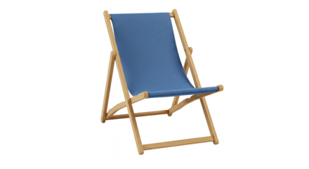 Isolated Deckchair with Blue Canvas on a Transparent Background