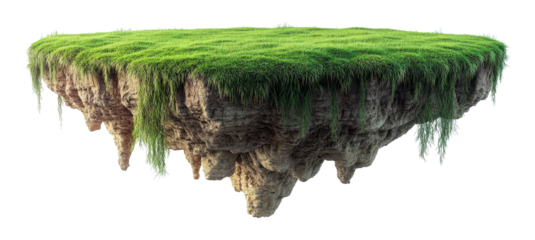 Floating Island with Grass and Rock on a Transparent PNG Image