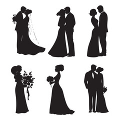Bride and Groom silhouette set head, Black & White silhouette set