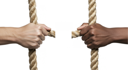 Two Hands Holding Ropes Against Transparent Background Strength Concept