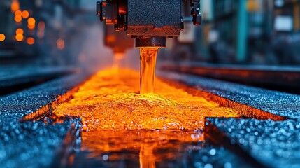 Molten metal flowing, factory, industrial, casting