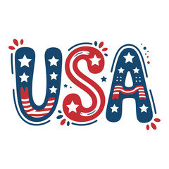 USA Patriotic Lettering with Stars and Stripes Illustration