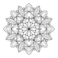 Leaf Mandala Coloring Page - Nature Mandala Design with Botanical Leaves - Detailed Mandala Pattern for Adult Coloring Books with Natural Floral Elements
