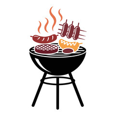 Grill BBQ Icon with Sausage and Skewers Illustration