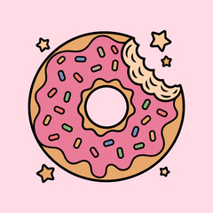 Cute Pink Donut with Bite and Sprinkles Illustration