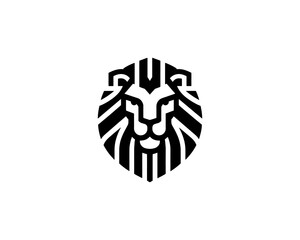 Lion logo in iconic animal face symbol