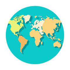 Simplified World Map Illustration within a Turquoise Circle for Educational Purposes