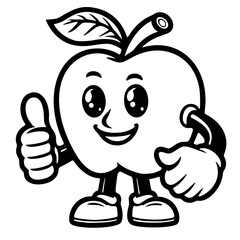vector icon, mascot or character, apple fruit, outline edition