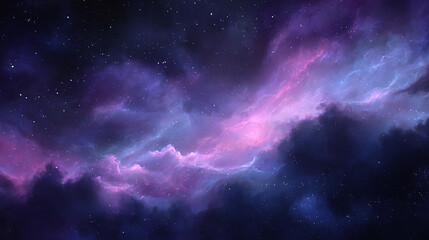 Fototapeta premium Vibrant cosmic nebula with stars, clouds of purple and blue light in the night sky, an abstract and artistic space background