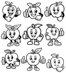 vector icon pack, mascot or character, apple fruit, outline edition