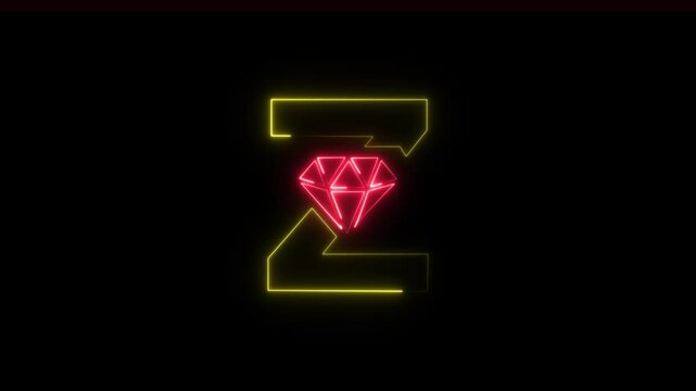 Glowing vertical neon z diamond icon animation on black background