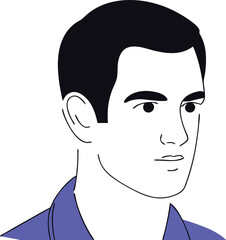 Abstract silhouette of a man's face with a blue shirt detail, minimalist portrait.