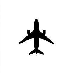 Black vector icon of an airplane on a white background, simple design, flat style