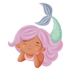 Dreamy Pink-Haired Mermaid Vector Illustration