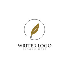 writer pencil feather notary logo design template