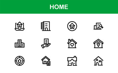 Modern Home Theme Icon Set. Clean Line Art for Household and Property Interfaces
