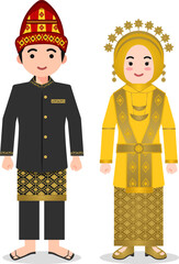 Aceh Traditional Clothes - Indonesian Culture Flat Cartoon Illustration