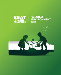 #BeatPlasticPollution, World Environment day concept 2025 3d tree background. 
