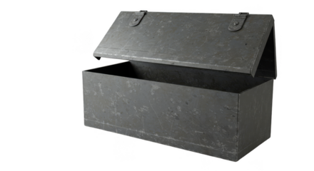Isolated Gray Metal Tool Box Open on Transparent Background