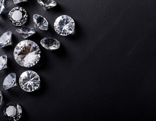 top view of diamonds on black background with copy space