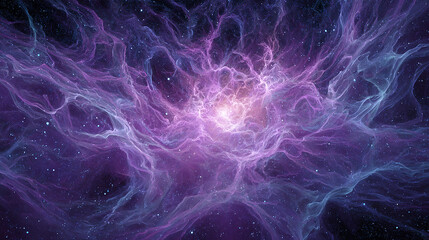 Fototapeta premium Abstract cosmic nebula with swirling purple and blue clouds in deep space, a celestial galaxy of stars and light