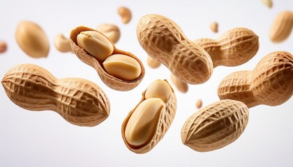 peanuts floating isolated on white or white background