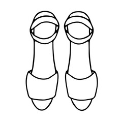 Black and white vector doodle style image of women's sandals. Summer footwear. Основные RGB