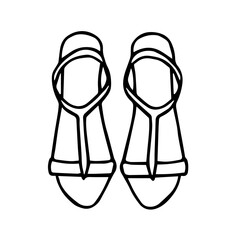 Black and white vector doodle style image of women's sandals. Summer footwear. Основные RGB