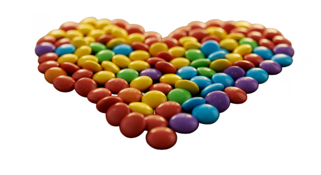 Isolated Heart Shape Made Of Colorful Candies On Transparent Background - Powered by Adobe