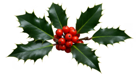 Isolated Holly Berry Sprig Illustration With Red Berries and Green Leaves