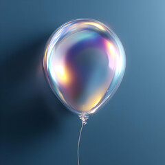 A beautifully iridescent balloon floating against a soft blue backdrop, capturing the essence of celebration and joy in a vibrant, colorful way.