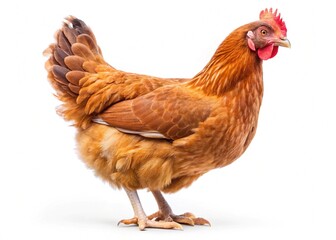 Fototapeta premium Full body of brown chicken hen standing isolated transparent background