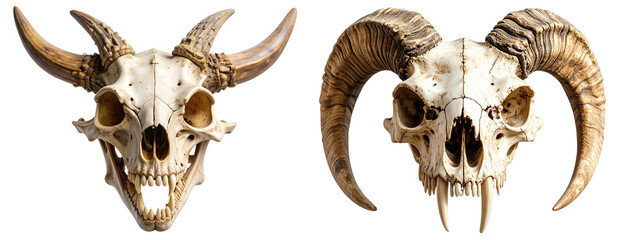 Mythical Dragon Skull with Horns and Fangs, isolated on transparent background PNG