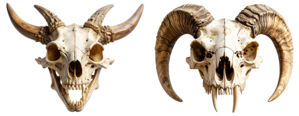 Mythical Dragon Skull with Horns and Fangs, isolated on transparent background PNG