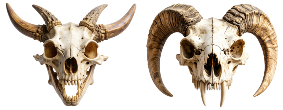 Mythical Dragon Skull with Horns and Fangs, isolated on transparent background PNG - Powered by Adobe