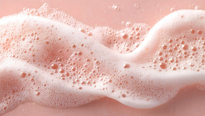 Obraz premium A close-up shot of frothy pink liquid bubbles creating beautiful patterns against a soft background, perfect for beverage and skincare concepts.