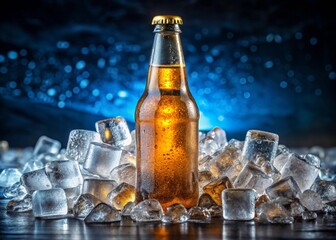 Cold refreshing beer in ice cubes.