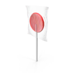 Red Lollipop in Transparent Wrapper Isolated on Transparent Background