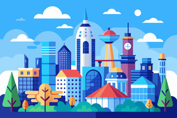 Fototapeta premium city and blue sky vector illustration