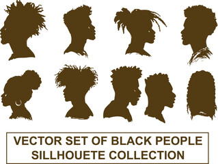 Stylish silhouette collection of Black individuals with diverse hairstyles, perfect for Juneteenth themes, cultural projects, and creative graphic elements.