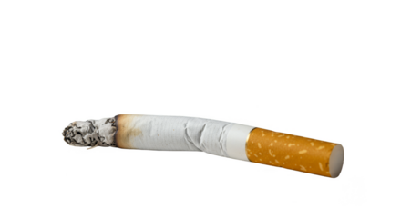 Isolated Image of a Burnt Cigarette Showing Smoke and Ash on Transparent Background