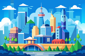 Obraz premium city and blue sky vector illustration