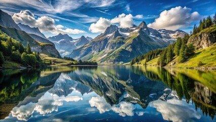 Mountainous landscape with lake reflection, Switzerland, water