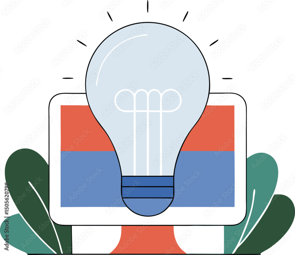Fototapete creative idea concept illustrated with a lightbulb computer and foliage element