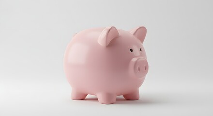 A light pink ceramic piggy bank , on a pristine white background