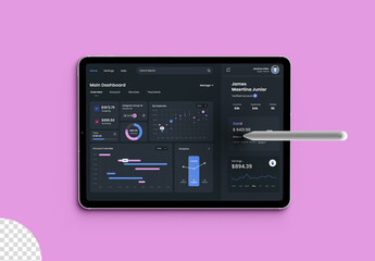 Tablet Screen Mockup With Stylus Pencil Isolated