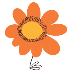 Flower with Simple Brush Line Decorations. Summer plant with cute line sketches of branches isolated on white background. Nature herb perfect for invitations, cards, posters, holidays